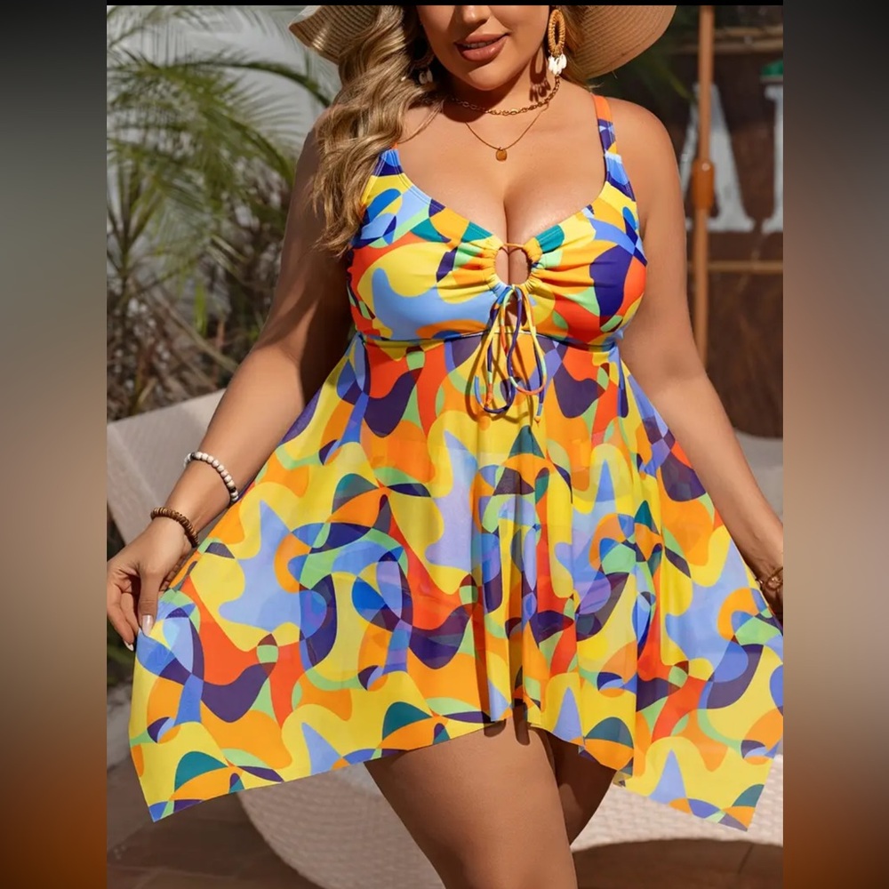 NEW 2piece Colorful Geometric Tankini Swim dress  #SW-D2-0072